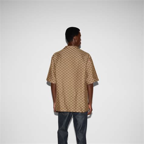 gucci linen download|GG linen blend canvas shirt in camel and ebony .